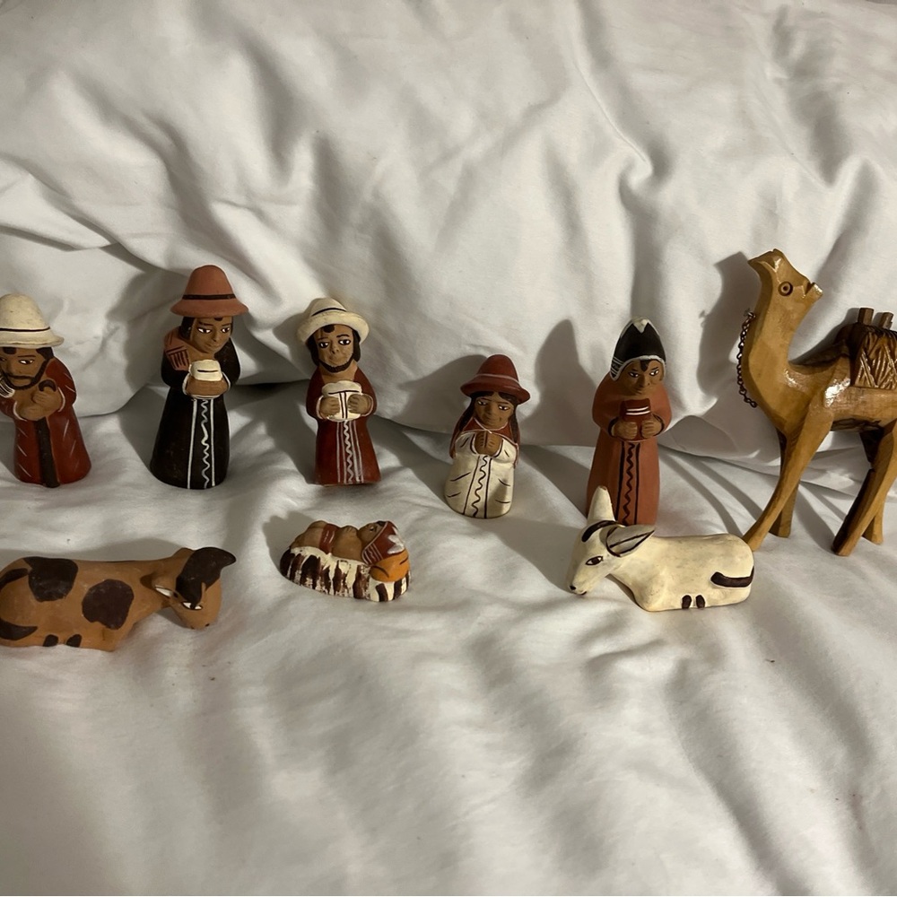 Peruvian Handmade Pottery Nativity Set of 9 Terracotta Clay Christmas Decor